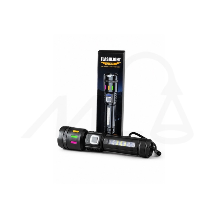 چراغ قوه پلیسی مدل L41 برند Flashlight عکس از نمای جلو و کارتن