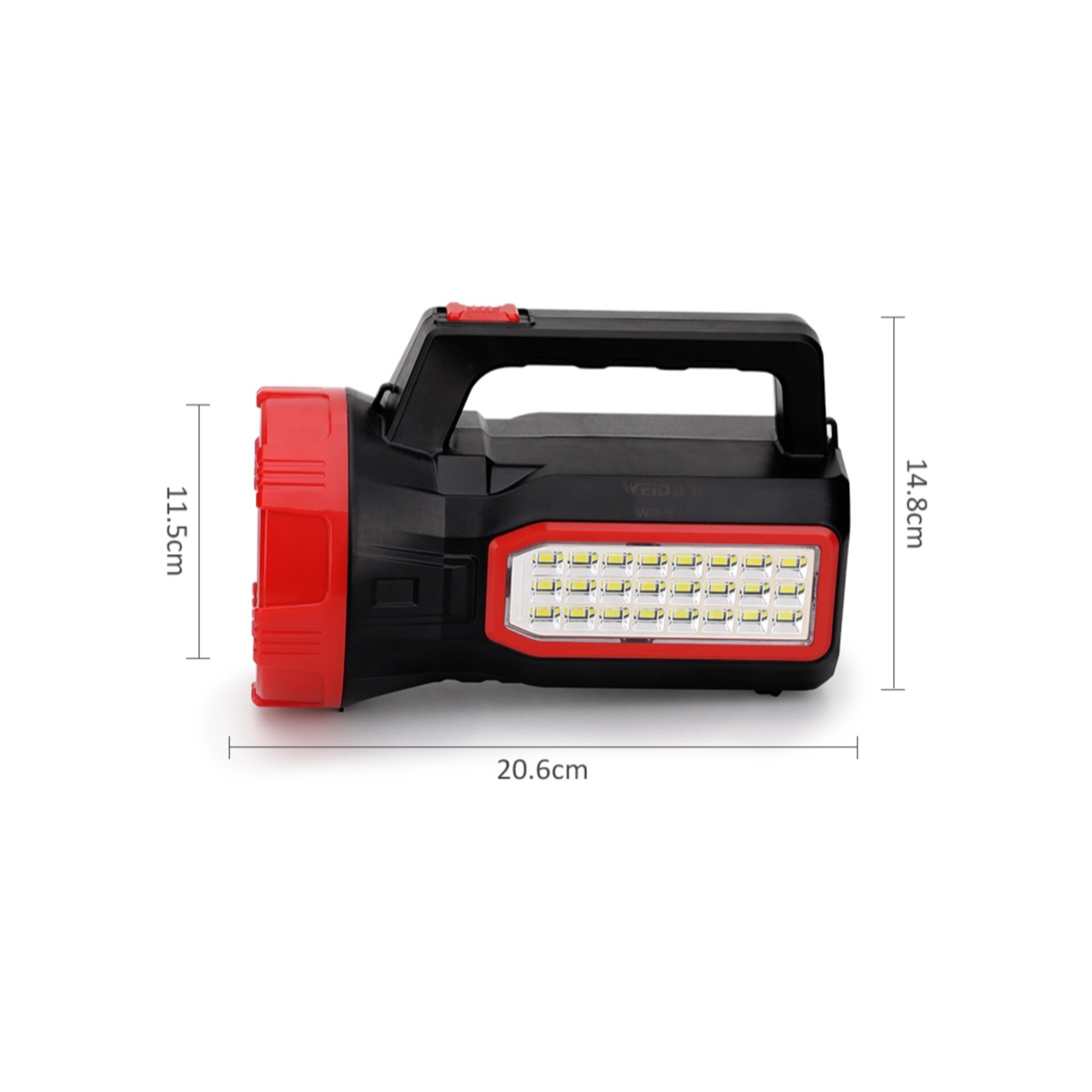  نورافکن شارژی Weidasi WD-562S در حالت نوردهی از بغل 